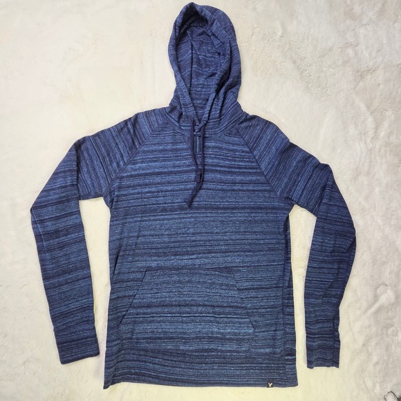 American Eagle Outfitters Seriously Soft Heathered Blue Striped Sleeve‎ Hoodie - Picture 2 of 14